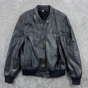 Vintage Jean Pierre Leather Jacket Mens 48 Black Cafe Racer Faux Fur Lining